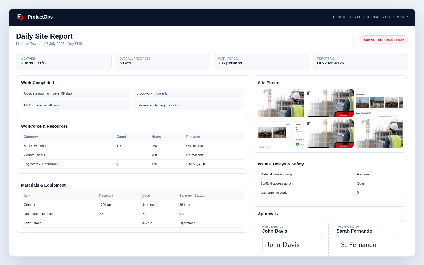 ProjectOps daily report interface